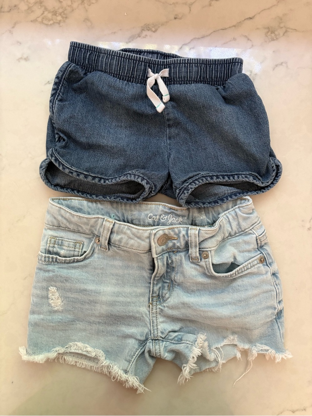 Cat & Jack Girls Denim Shorts Set - Dark Blue & Light Blue